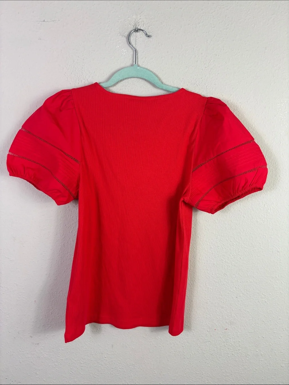 J. Crew Puff Sleeves Ribbed Top in Red size Medium